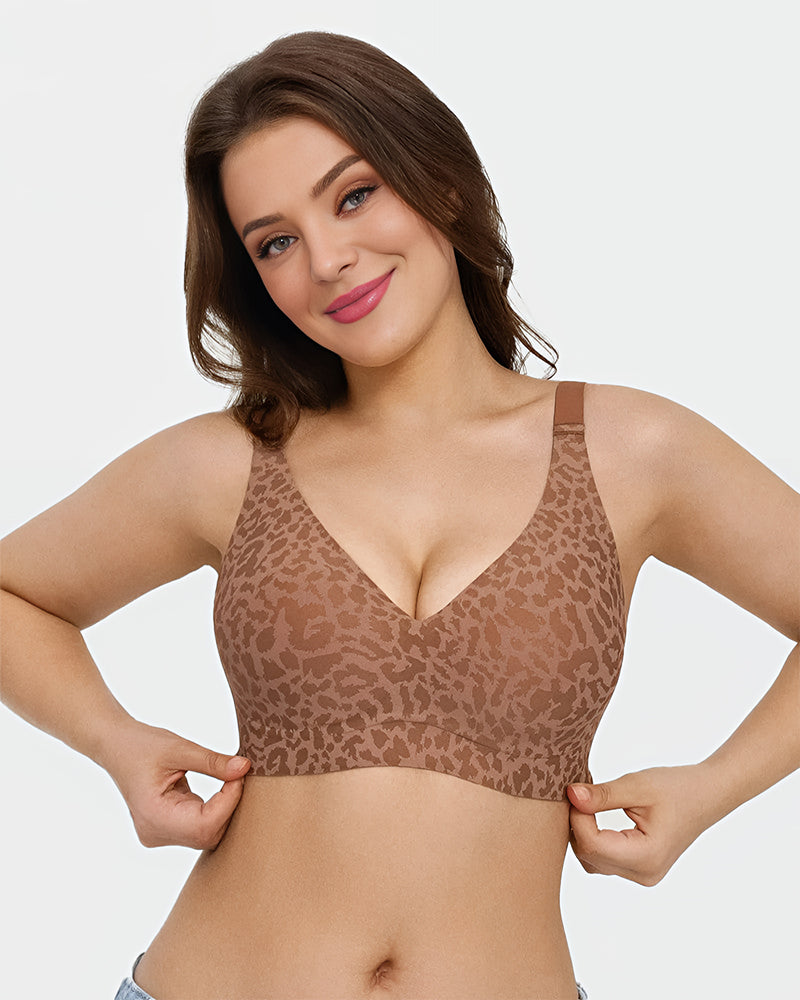 Curvefaja Wireless Leopard V-Neck Contour Bra