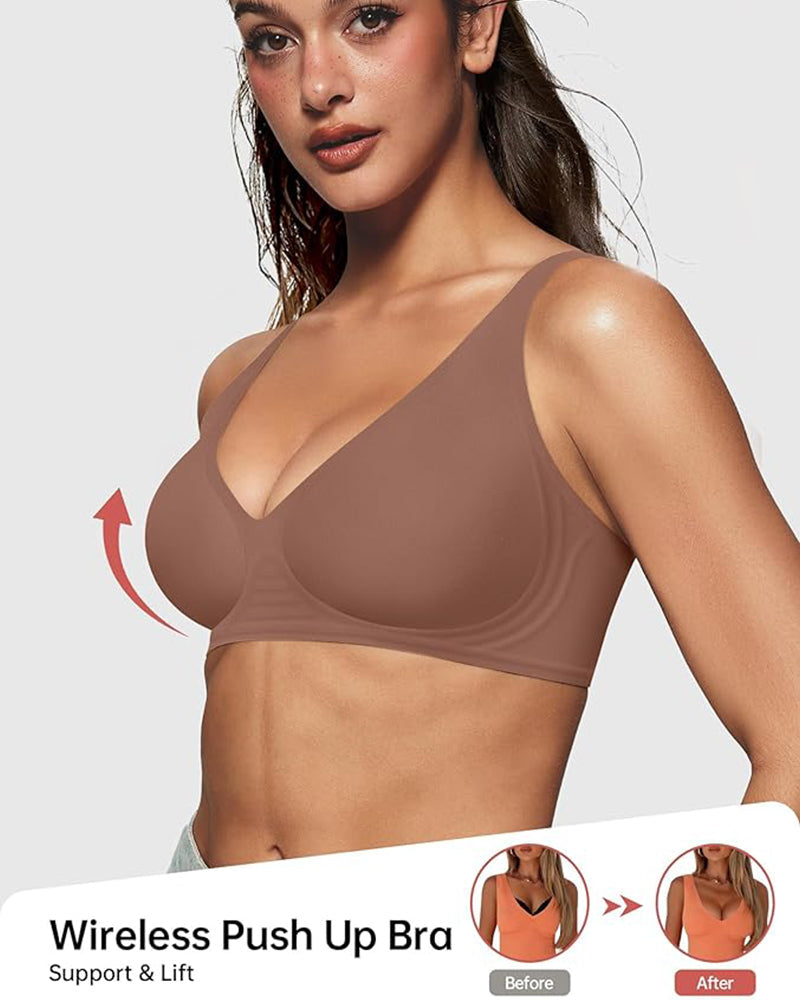 Curvefaja Seamless Deep V Push-Up Wireless Bra Truekind Convertible Strapless Bandeau Bra with Wireless Comfort, Anti-Slip Grip & Removable Straps