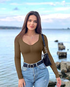 Curvefaja® Seamless Long Sleeve V-Neck Sculpting Bodysuit