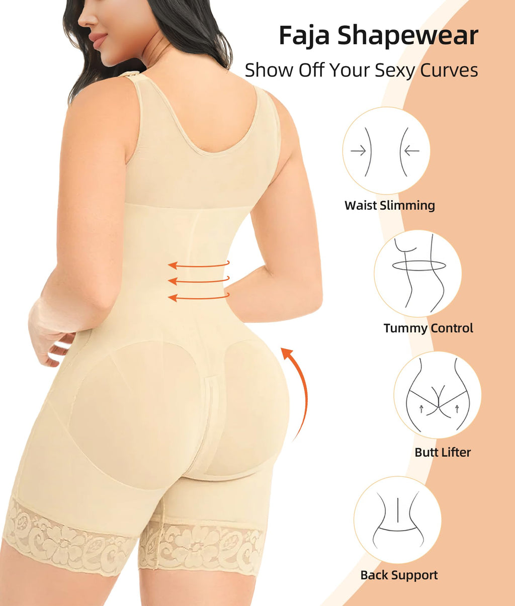Curvefaja® Fajas Colombianas Shapewear for Women Tummy Control Post Surgery Full Body Shaper Butt Lifter with Zipper Crotch