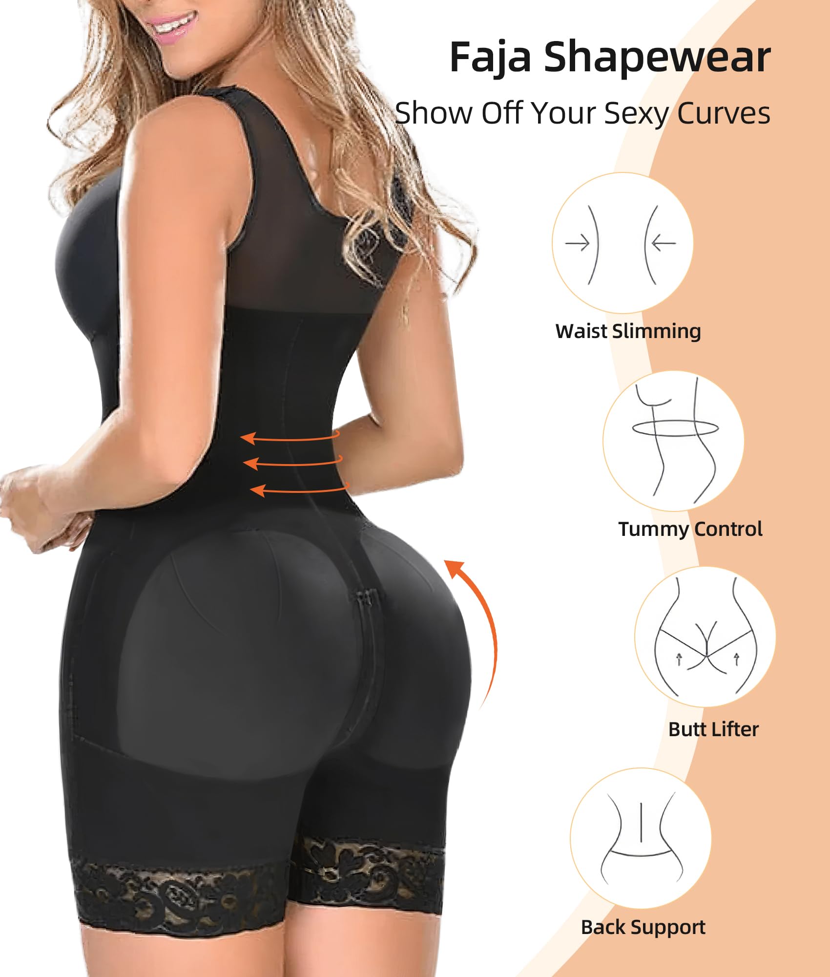 Curvefaja® Fajas Colombianas Shapewear for Women Tummy Control Post Surgery Full Body Shaper Butt Lifter with Zipper Crotch