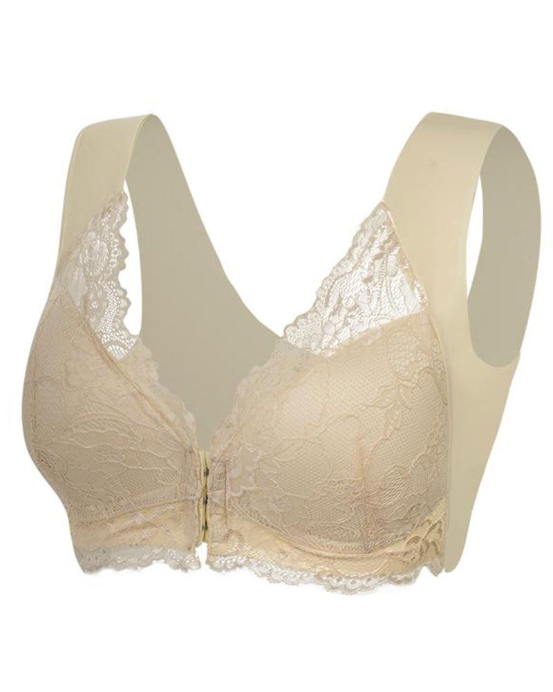 Curvefaja® Women's Contrast Lace Hook & Eye Front PushUp Bra