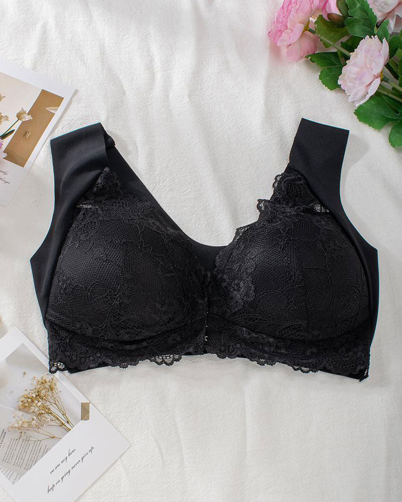 Curvefaja® Women's Contrast Lace Hook & Eye Front PushUp Bra