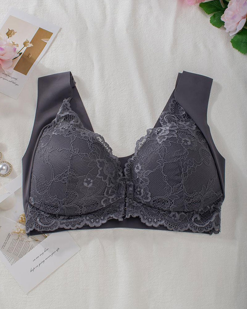 Curvefaja® Women's Contrast Lace Hook & Eye Front PushUp Bra