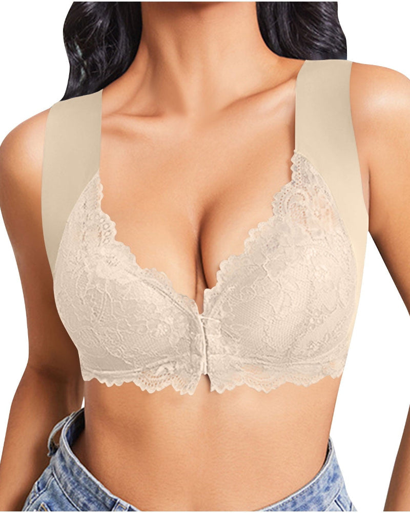 Curvefaja® Women's Contrast Lace Hook & Eye Front PushUp Bra