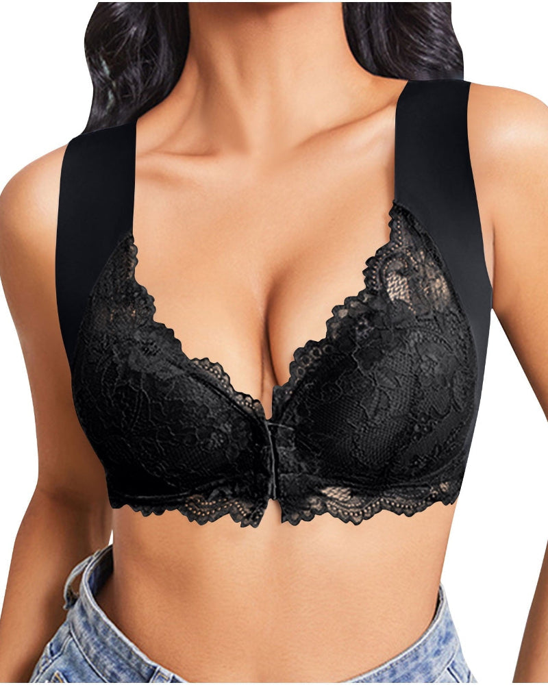 Curvefaja® Women's Contrast Lace Hook & Eye Front PushUp Bra