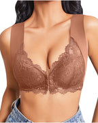 Curvefaja® Women's Contrast Lace Hook & Eye Front PushUp Bra