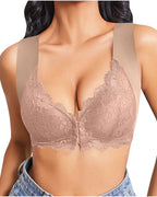 Curvefaja® Women's Contrast Lace Hook & Eye Front PushUp Bra