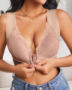 Curvefaja® Women's Contrast Lace Hook & Eye Front PushUp Bra