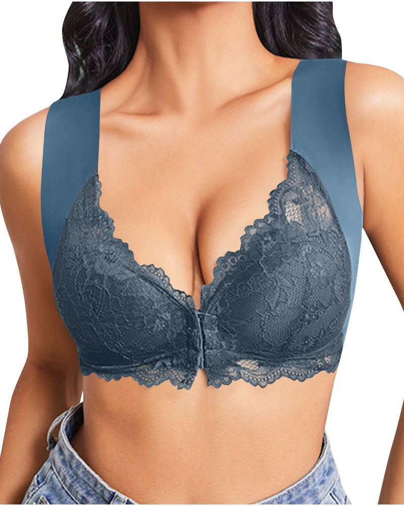 Curvefaja® Women's Contrast Lace Hook & Eye Front PushUp Bra