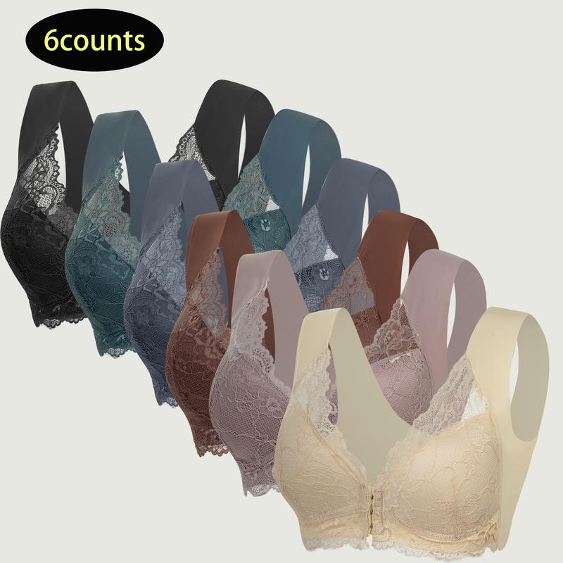 Curvefaja® Women's Contrast Lace Hook & Eye Front PushUp Bra