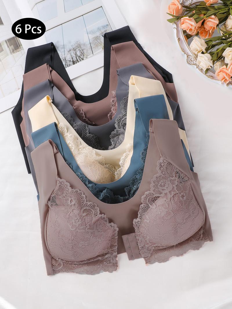 Curvefaja® Women's Contrast Lace Hook & Eye Front PushUp Bra