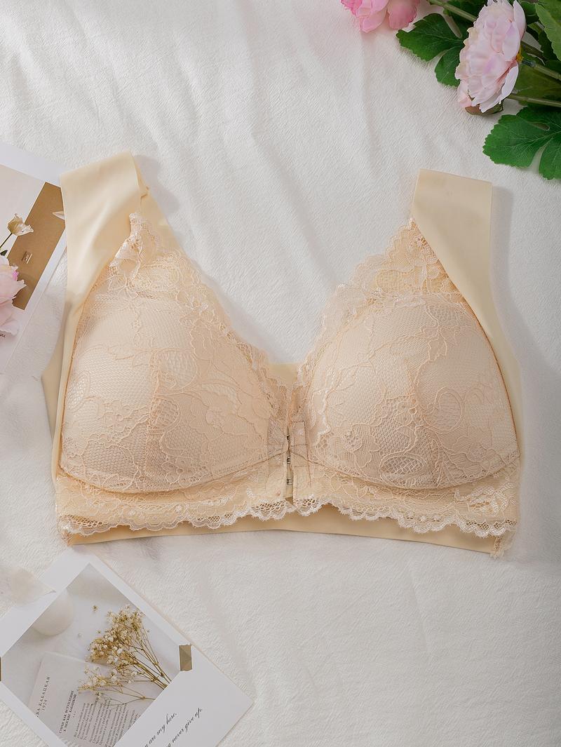 Curvefaja® Women's Contrast Lace Hook & Eye Front PushUp Bra
