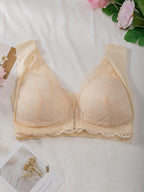 Curvefaja® Women's Contrast Lace Hook & Eye Front PushUp Bra