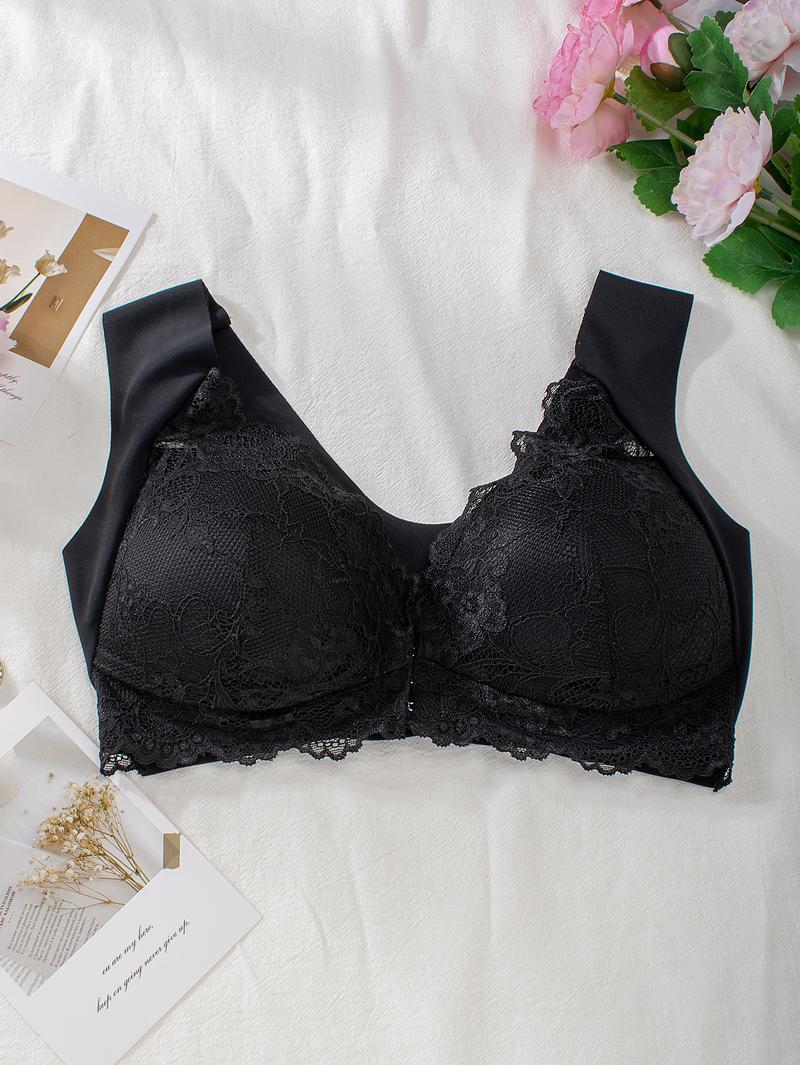 Curvefaja® Women's Contrast Lace Hook & Eye Front PushUp Bra