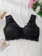Curvefaja® Women's Contrast Lace Hook & Eye Front PushUp Bra