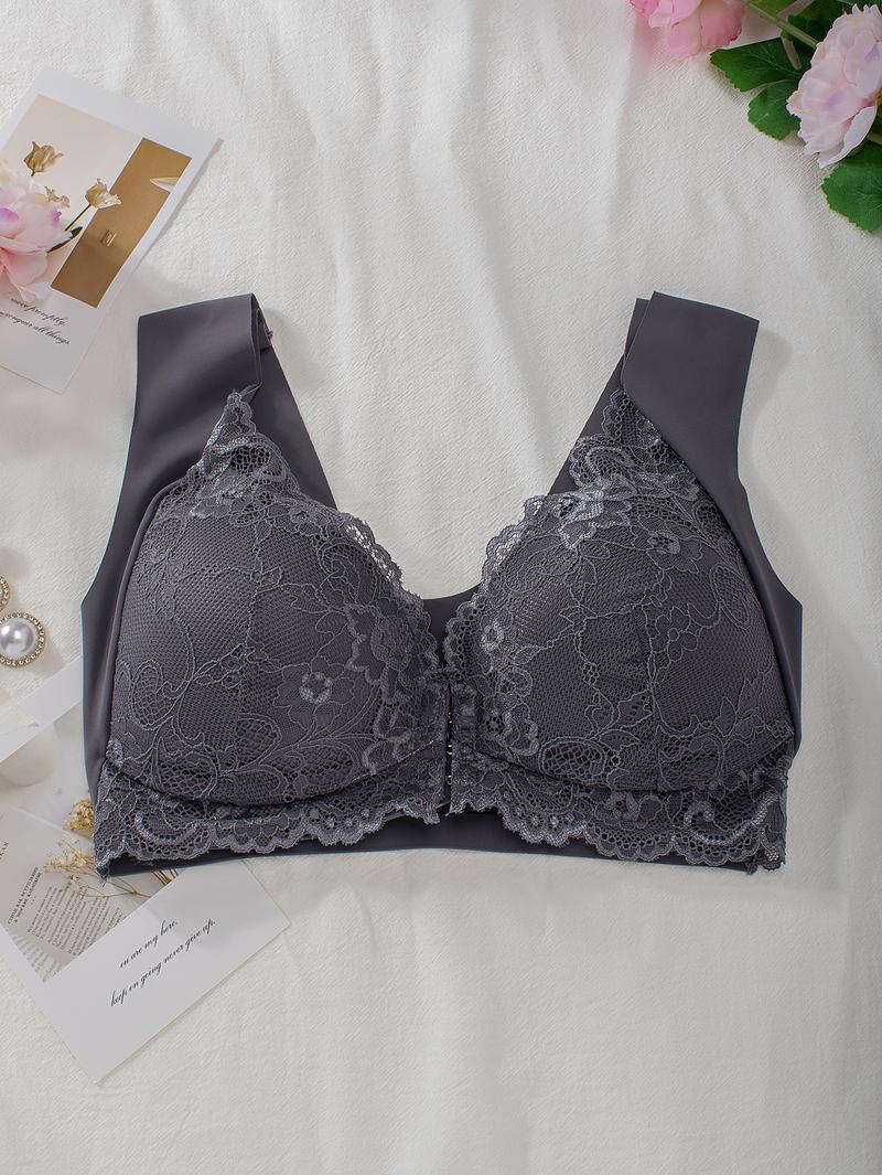 Curvefaja® Women's Contrast Lace Hook & Eye Front PushUp Bra