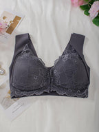 Curvefaja® Women's Contrast Lace Hook & Eye Front PushUp Bra