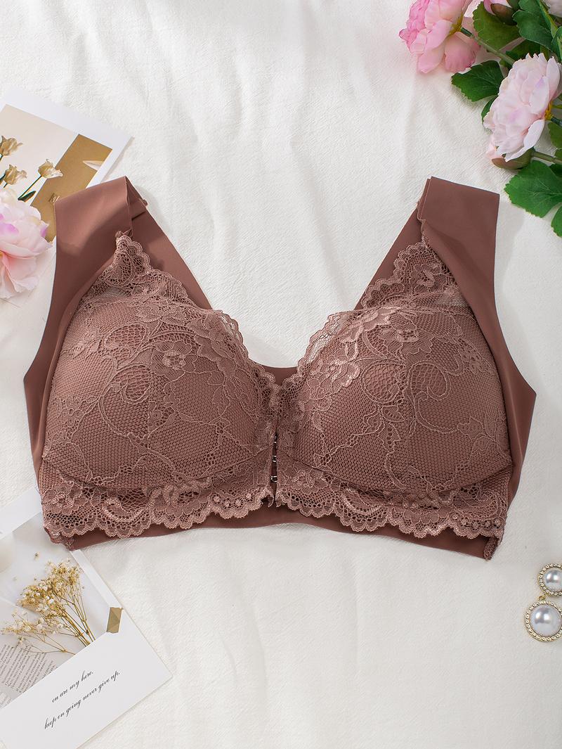 Curvefaja® Women's Contrast Lace Hook & Eye Front PushUp Bra