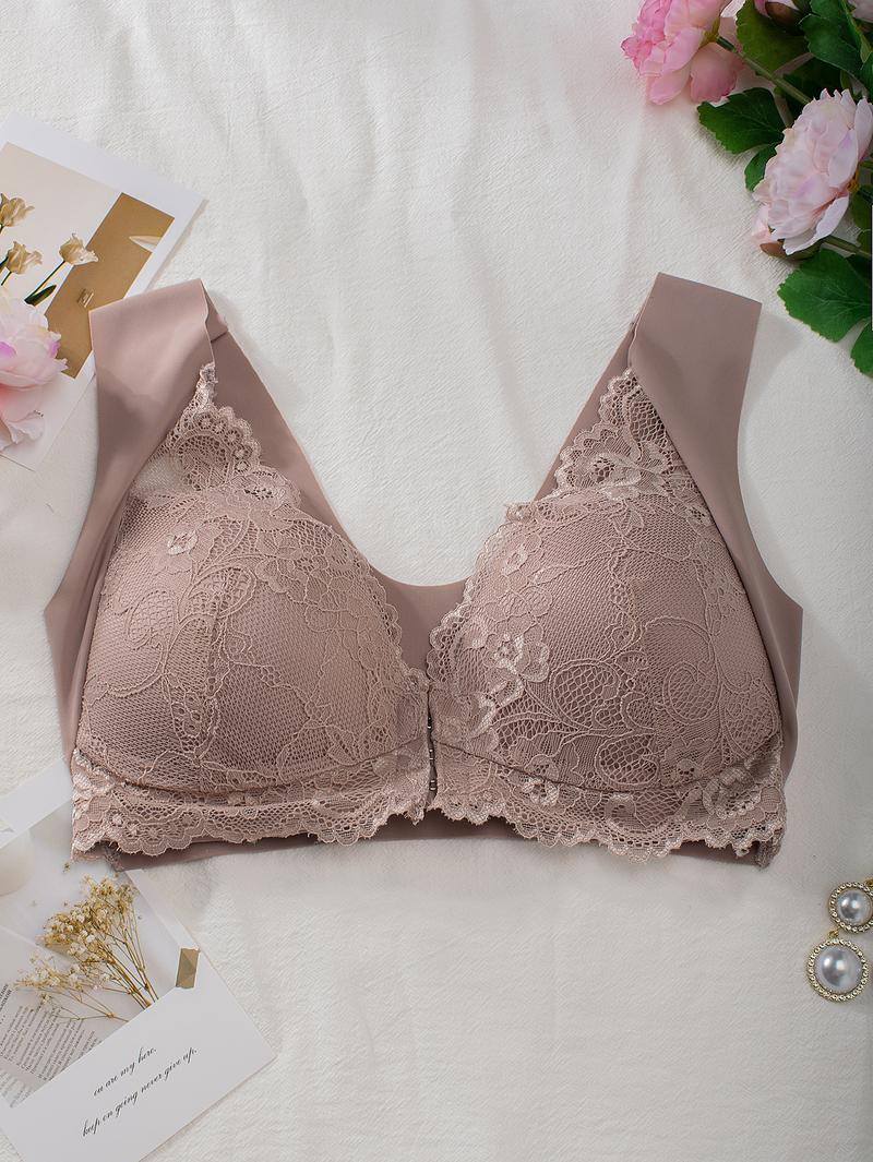 Curvefaja® Women's Contrast Lace Hook & Eye Front PushUp Bra