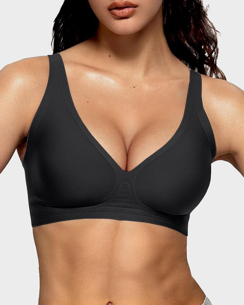 Curvefaja Seamless Deep V Push-Up Wireless Bra Truekind Convertible Strapless Bandeau Bra with Wireless Comfort, Anti-Slip Grip & Removable Straps