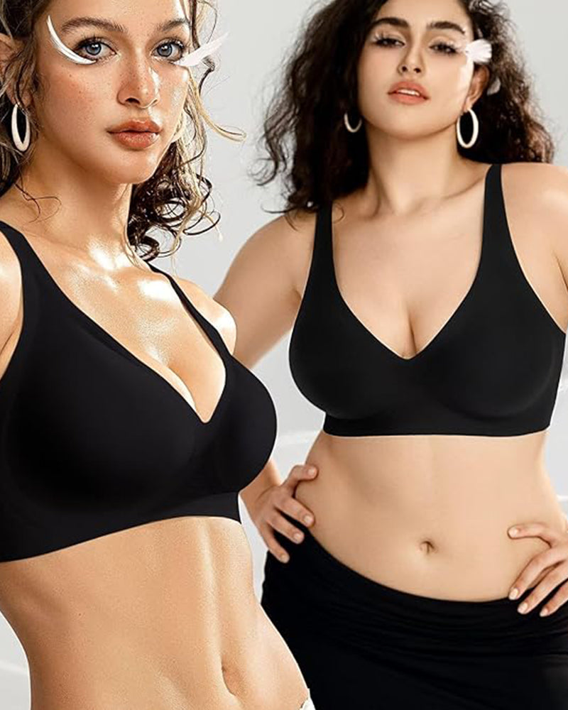 Curvefaja Seamless Deep V Push-Up Wireless Bra Truekind Convertible Strapless Bandeau Bra with Wireless Comfort, Anti-Slip Grip & Removable Straps
