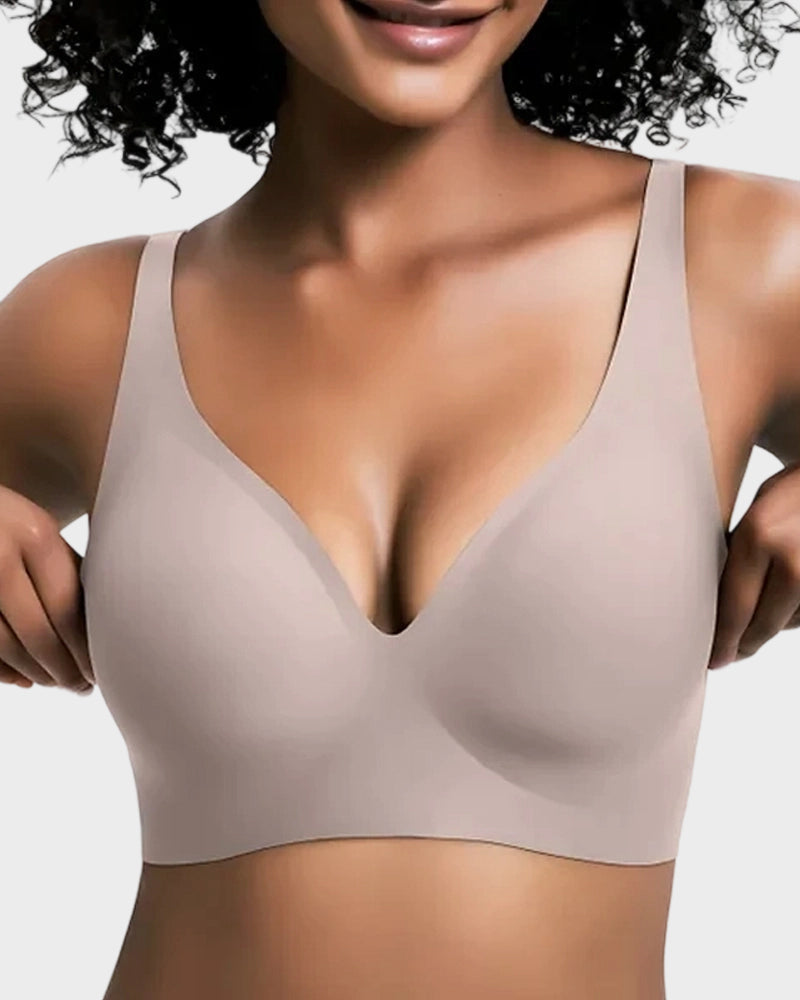 Curvefaja Seamless Deep V Push-Up Wireless Bra Truekind Convertible Strapless Bandeau Bra with Wireless Comfort, Anti-Slip Grip & Removable Straps