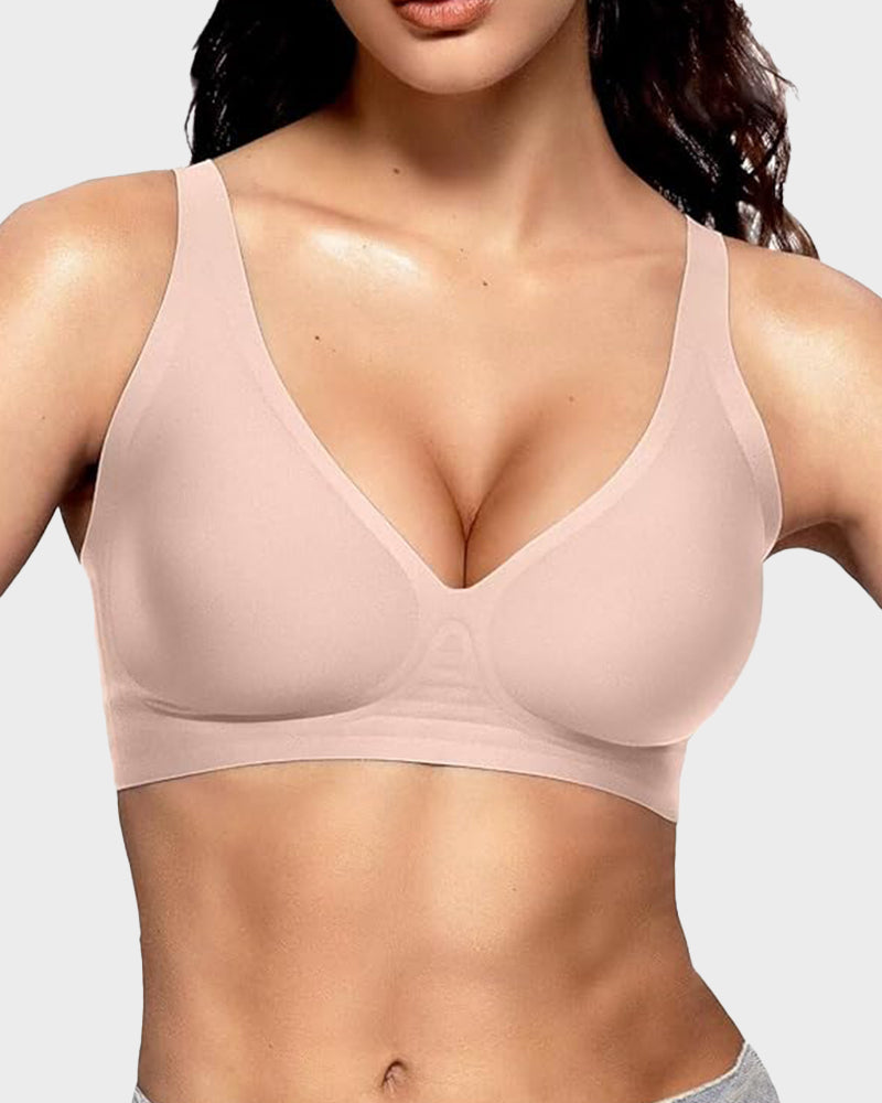 Curvefaja Seamless Deep V Push-Up Wireless Bra Truekind Convertible Strapless Bandeau Bra with Wireless Comfort, Anti-Slip Grip & Removable Straps
