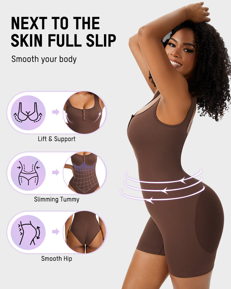 Snap Button Shaping Shorts Bodysuit