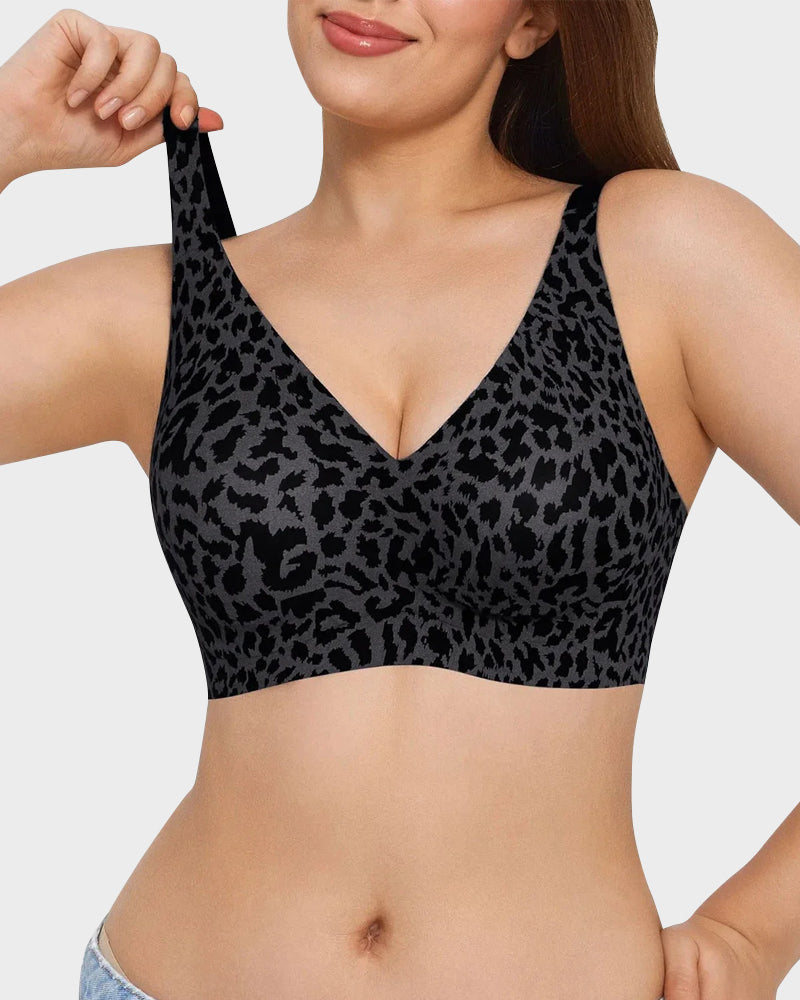 Curvefaja Wireless Leopard V-Neck Contour Bra