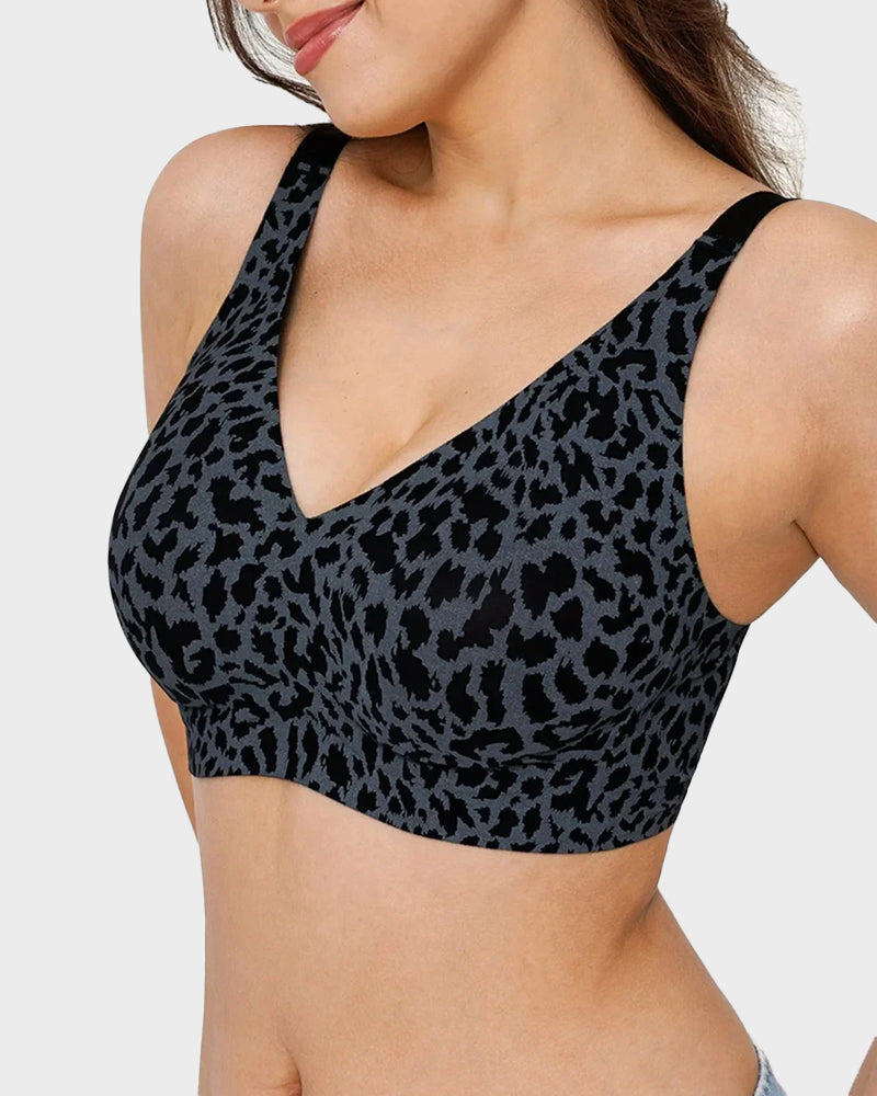 Curvefaja Wireless Leopard V-Neck Contour Bra