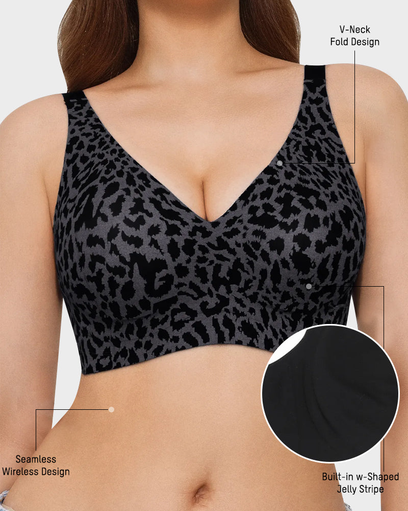 Curvefaja Wireless Leopard V-Neck Contour Bra