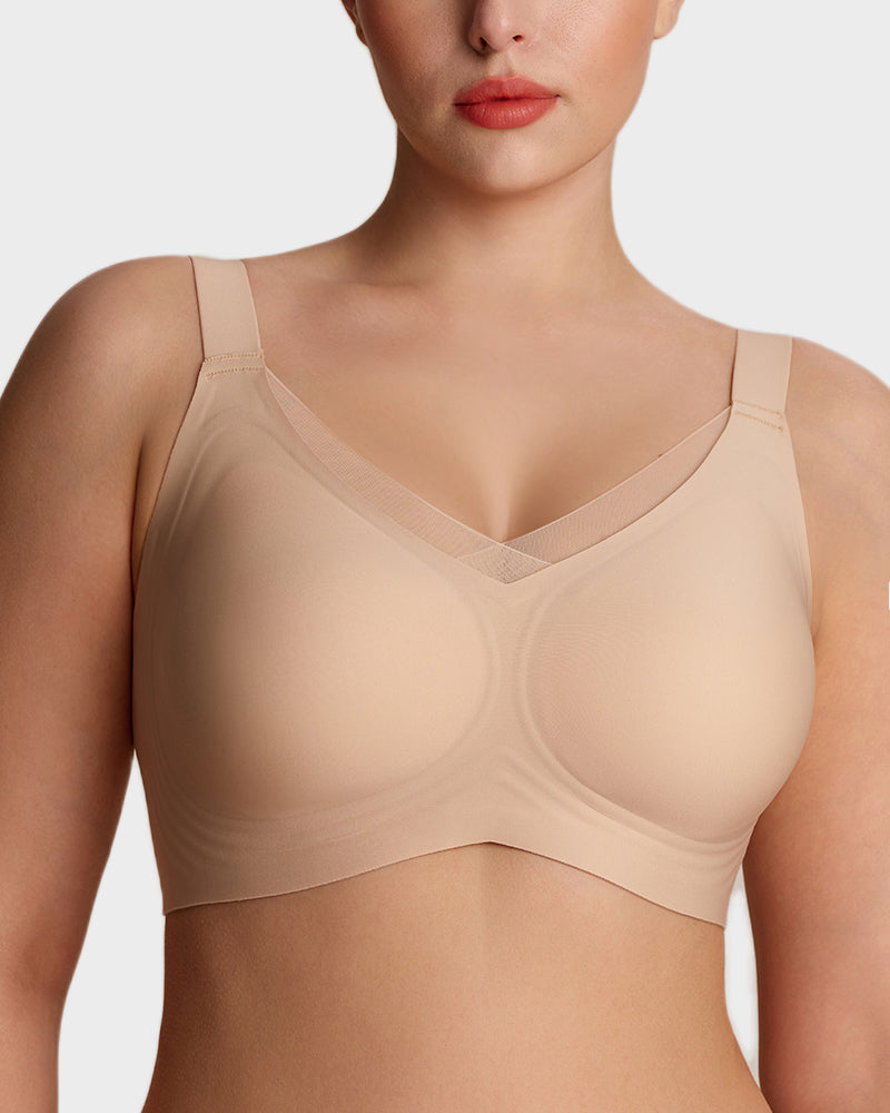 Curvefaja Womens Wireless Bras V Mesh Comfortable Bralette Supportive