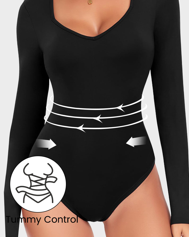 Curvefaja® Seamless Long Sleeve V-Neck Sculpting Bodysuit